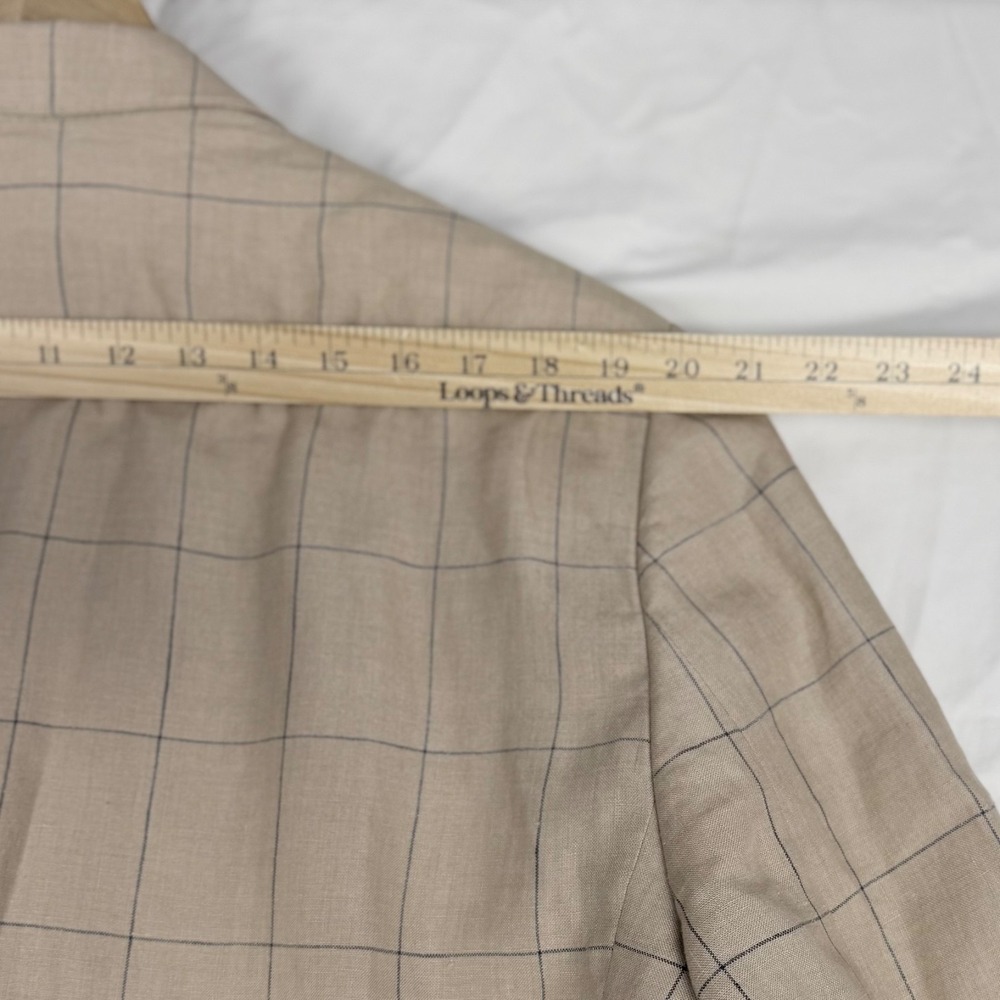 Lands End Sport Coat Blazer Tan Window Pane 100% Linen Country Club - Picture 14 of 15